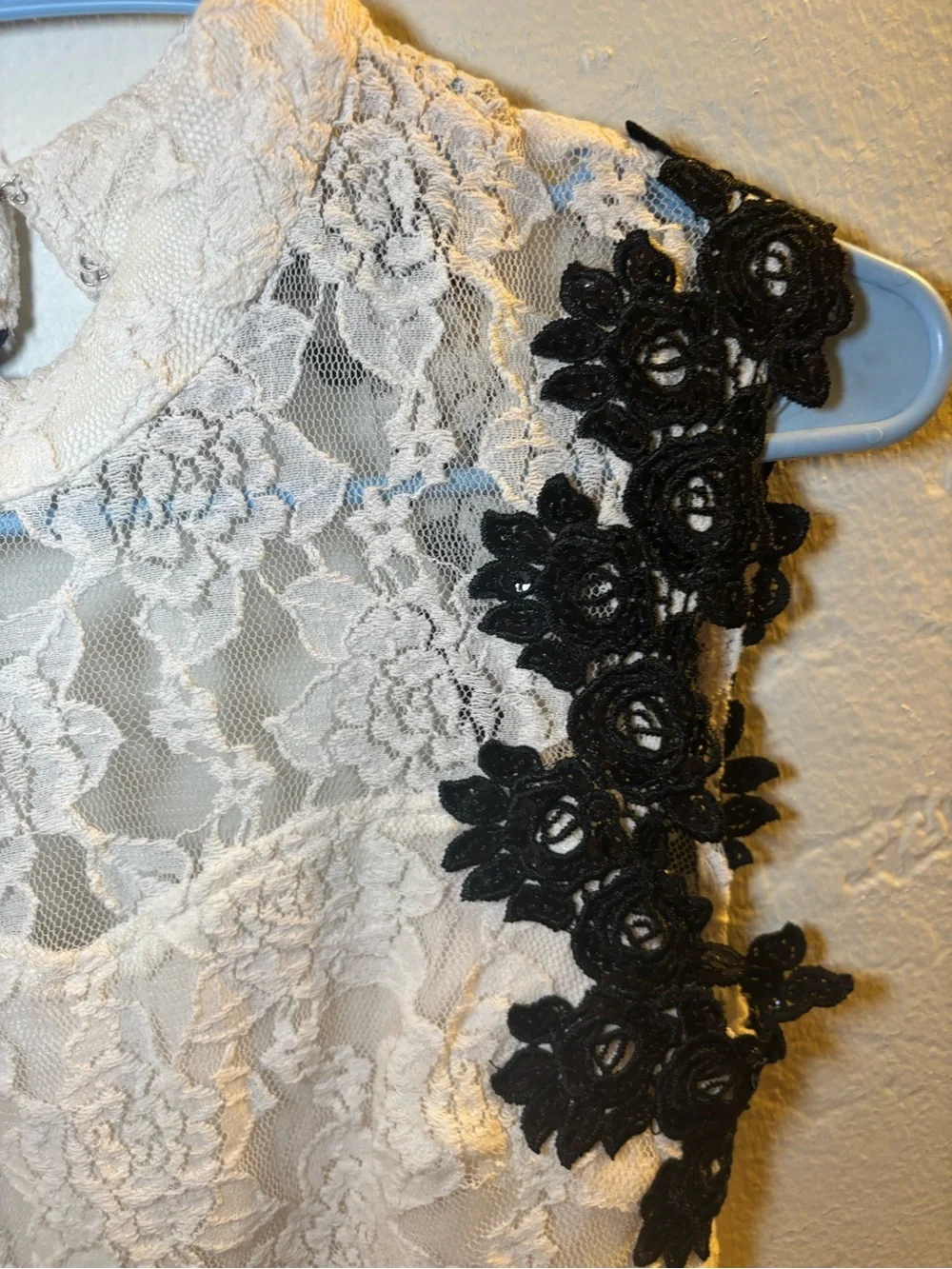 Lace Appliqué Sleeveless Romper Dress - White with Black Accents